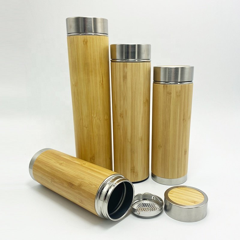 304 stainless steel inner vacuum insulated isothermal outdoor bamboo coating tea flask with infuser