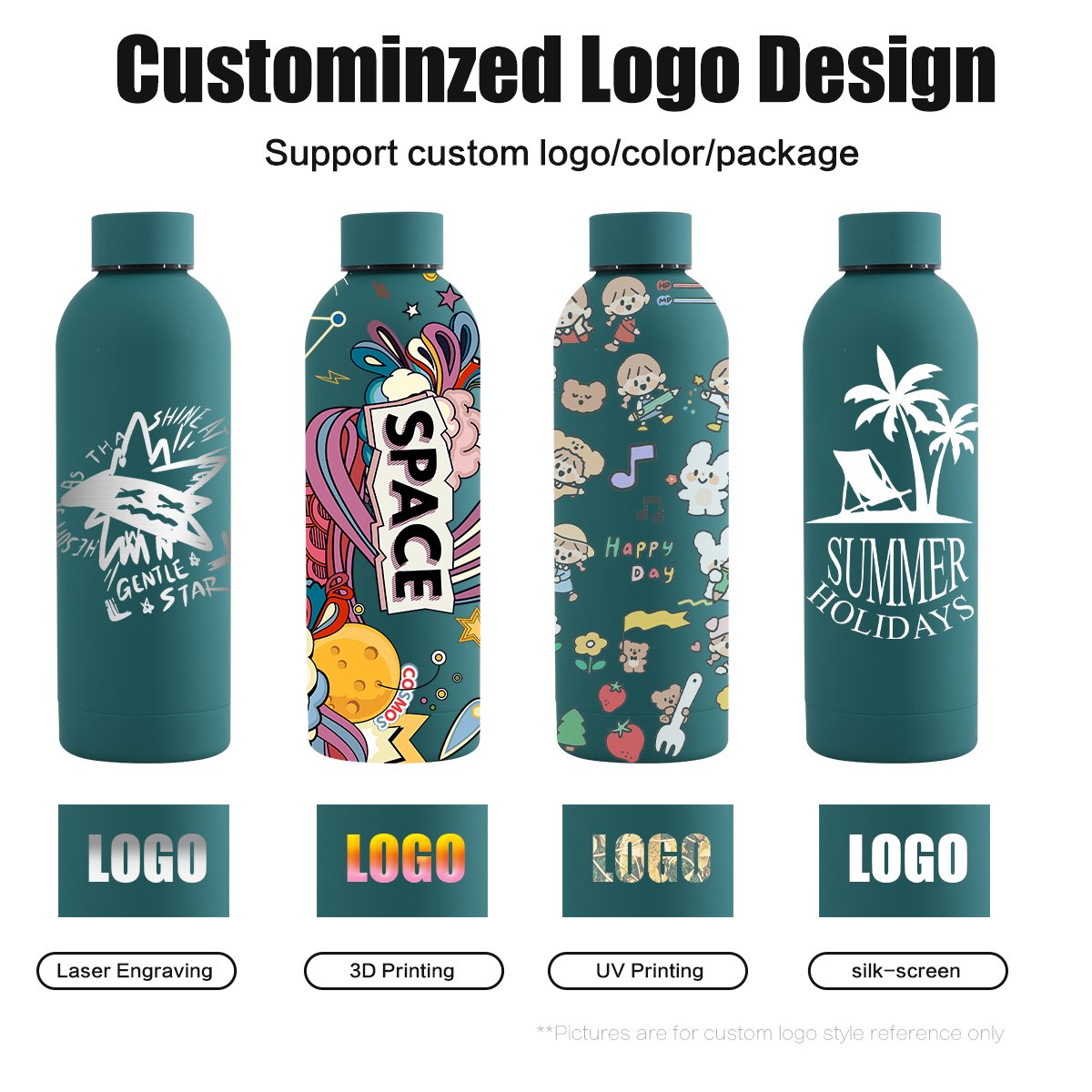 Custom Logo Blue 500ml Drinking Bottle Double Wall Vacuum Stainless Steel Drink Flask Termos Insulated Sport Water Bottle