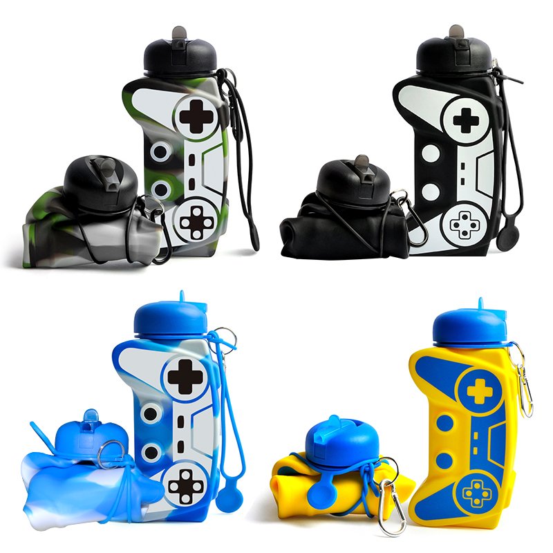 600ml Gamepad Game Controller Shape Cartoon Straw Kid Water Bottle