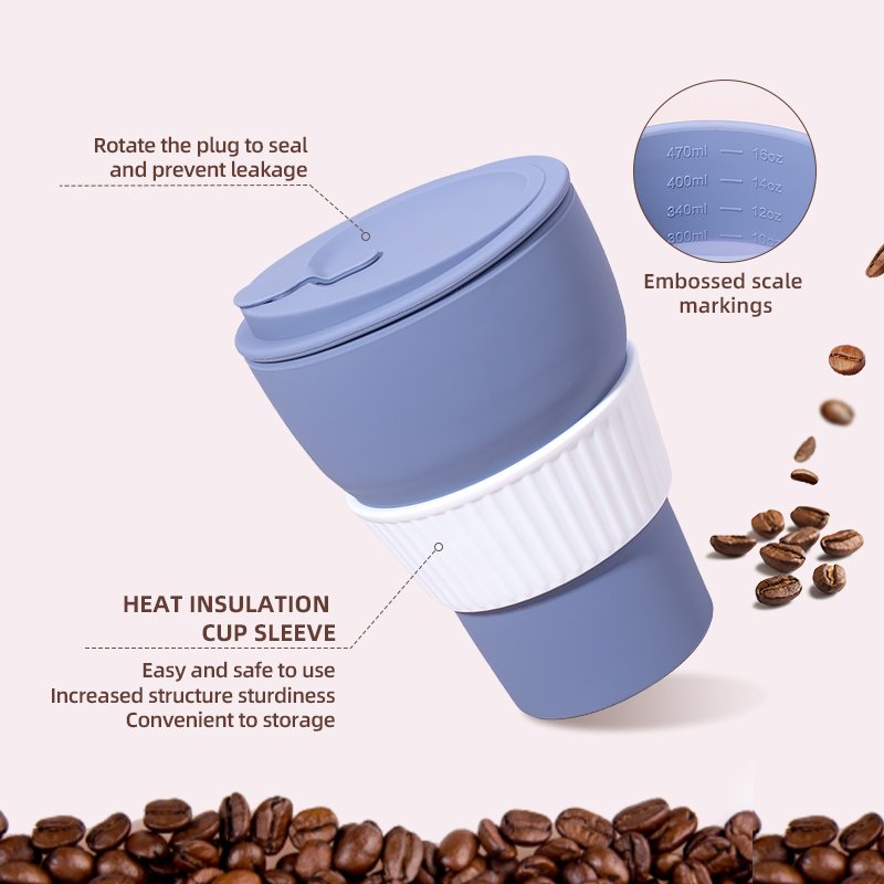 6 Colors Selection Silicone Coffee Cup Spill Proof with Lid Cup Portable Water Bottle Perfect for Camping and Hiking