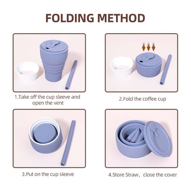 6 Colors Selection Silicone Coffee Cup Spill Proof with Lid Cup Portable Water Bottle Perfect for Camping and Hiking