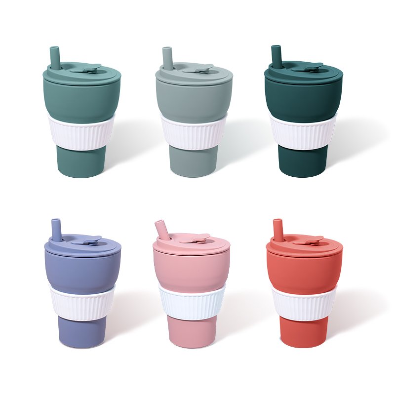 6 Colors Selection Silicone Coffee Cup Spill Proof with Lid Cup Portable Water Bottle Perfect for Camping and Hiking