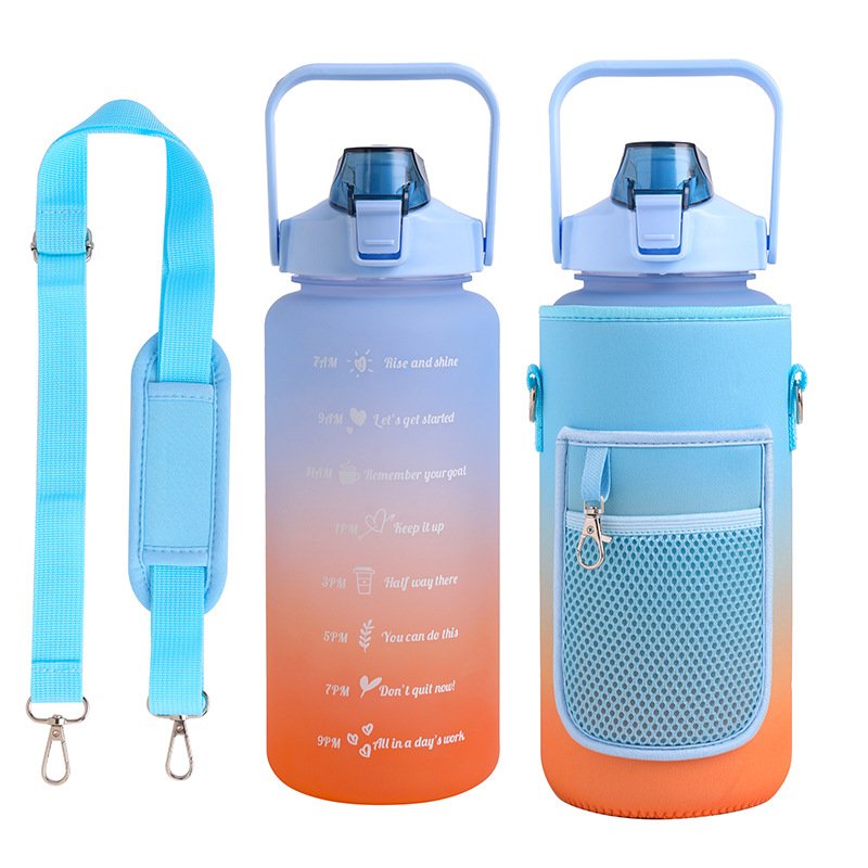 2L sports bottle with carrier holder bag portable motivational water bottle with storage carry sleeve and strap