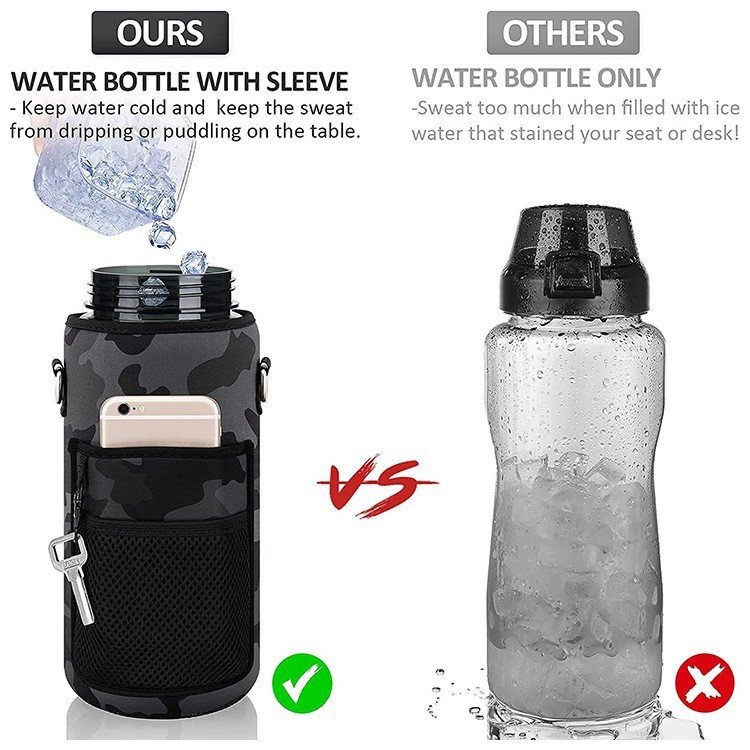 2L sports bottle with carrier holder bag portable motivational water bottle with storage carry sleeve and strap