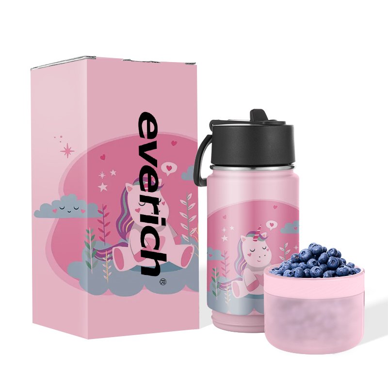 Cartoon Cute Stainless Steel Water Bottle For Kids Baby Children Student Outdoor Portable Glasses Bear Vacuum Flask With Straw