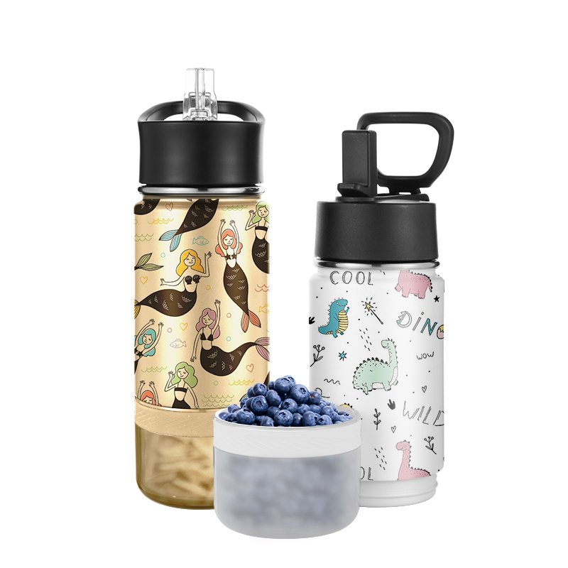 Cartoon Cute Stainless Steel Water Bottle For Kids Baby Children Student Outdoor Portable Glasses Bear Vacuum Flask With Straw