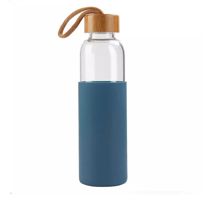 500ml eco-friendly bamboo lid silicone sleeve durable borosilicate glass water bottle