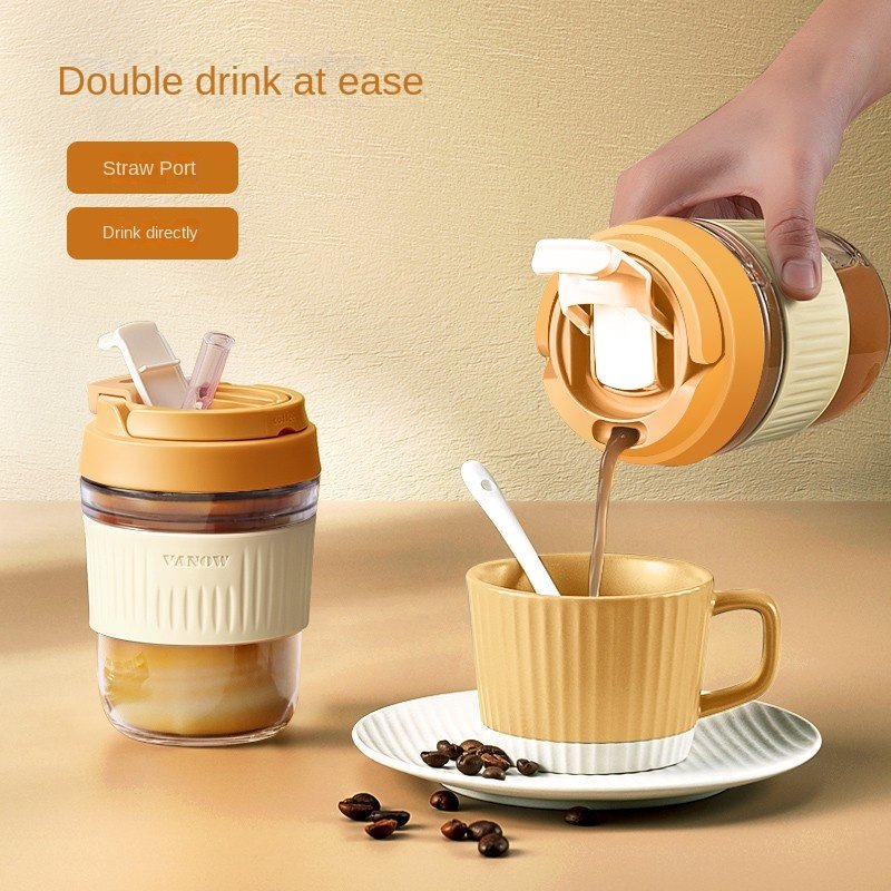 Top Fashion 350ml Custom Glass Tea Coffee Cup Soda Beer Can Shaped Glass Cup Mugs With Lid And Straw