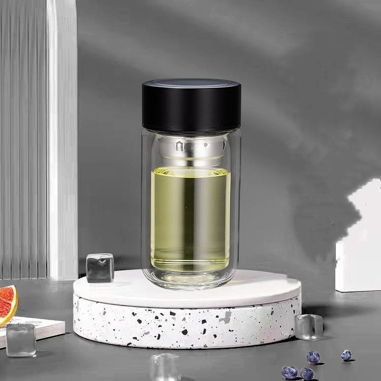 Customized Double Wall Glass Water Bottle Tea and Water Separation Tea Bottle Mug Cup with Tea Infuser