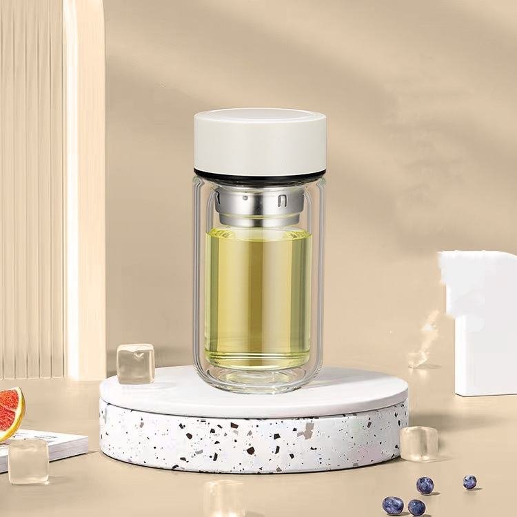 Customized Double Wall Glass Water Bottle Tea and Water Separation Tea Bottle Mug Cup with Tea Infuser