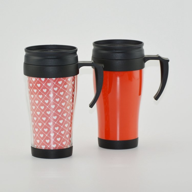 Factory Customized logo Double Wall Insulated drinking Travel Coffee Mugs Plastic cup With Handles
