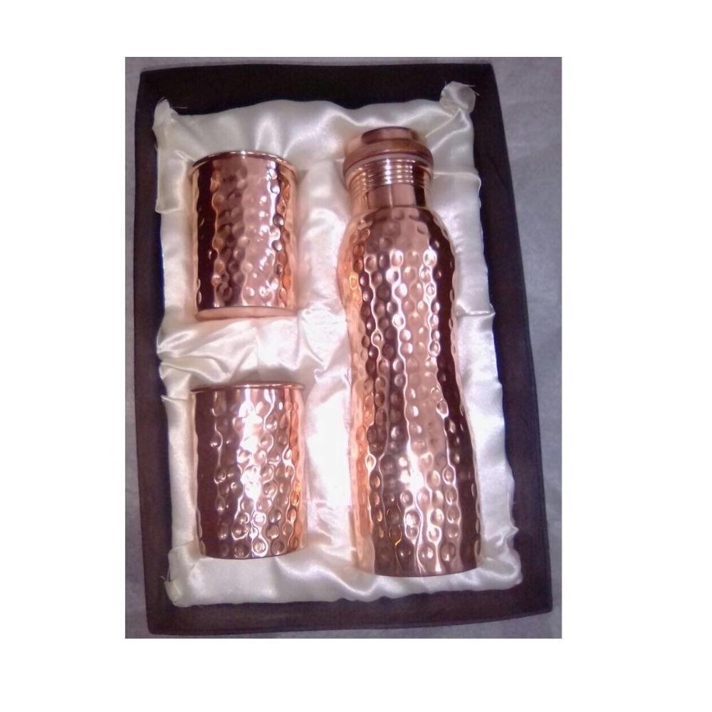 Modern Gift Pack Premium Pure Copper Water Bottle With Glasses Hand Hammered Decorative Copper Water Bottle