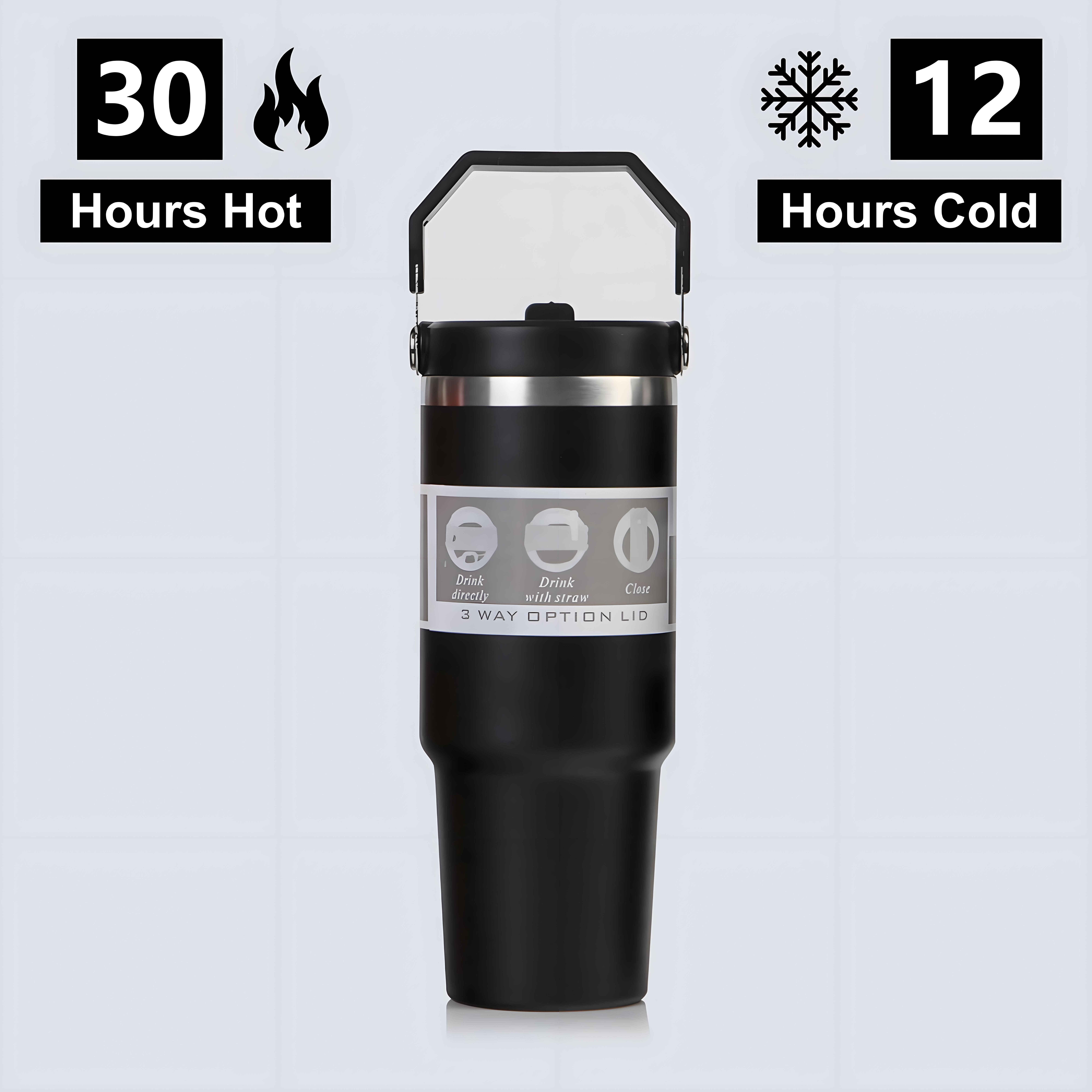 Stainless Steel Cup Water Bottles Vacuum Insulated Black 20oz 30oz Tumbler Coffee Cup Mug With Lid And Handle