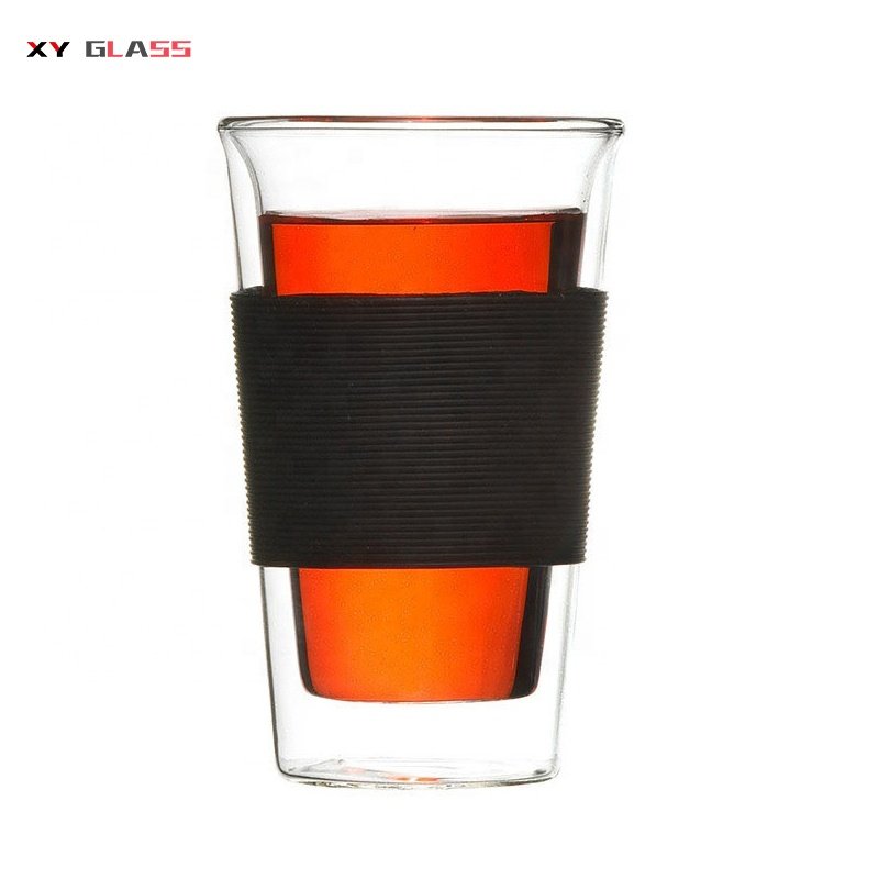 Household with silicone sleeve lid high clear glass travel coffee mug