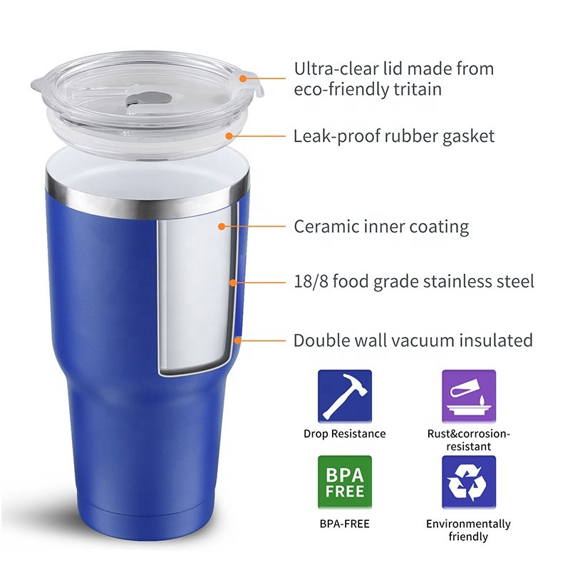 Thermal Travel Stainless Steel Ceramic Inner Coating Insulated Mug coffee tumbler 20 oz Tea Vacuum Tumbler with Lid Straw Brush
