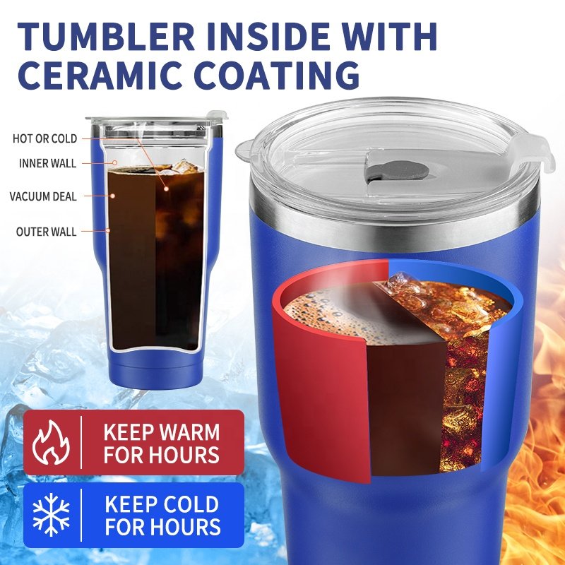 Thermal Travel Stainless Steel Ceramic Inner Coating Insulated Mug coffee tumbler 20 oz Tea Vacuum Tumbler with Lid Straw Brush