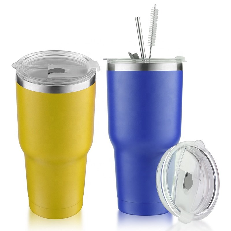 Thermal Travel Stainless Steel Ceramic Inner Coating Insulated Mug coffee tumbler 20 oz Tea Vacuum Tumbler with Lid Straw Brush