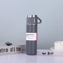 Hot Sale Custom Reusable Coffee Thermal Bottle One Cup Two Lid Gift Box Tea Mugs 304 Stainless Steel Vacuum Flask Gift Set