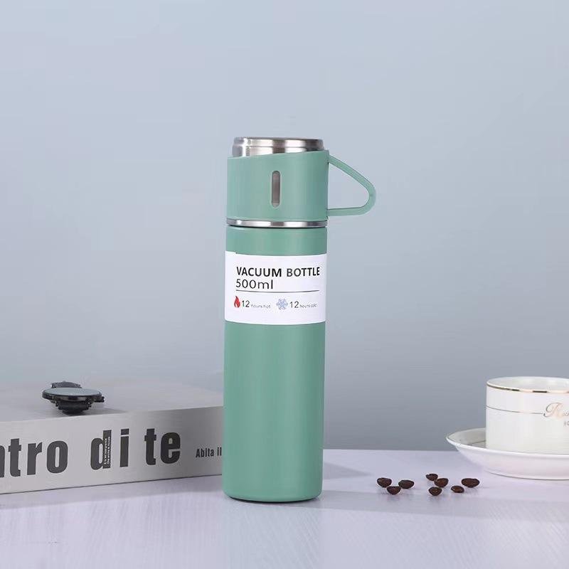 Hot Sale Custom Reusable Coffee Thermal Bottle One Cup Two Lid Gift Box Tea Mugs 304 Stainless Steel Vacuum Flask Gift Set