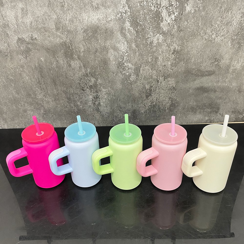 USA warehouse 16oz sublimation macaron double wall tumbler with handle matte vacuum insulated kids blank mason jar mug for vinyl
