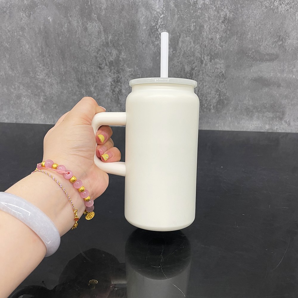 USA warehouse 16oz sublimation macaron double wall tumbler with handle matte vacuum insulated kids blank mason jar mug for vinyl