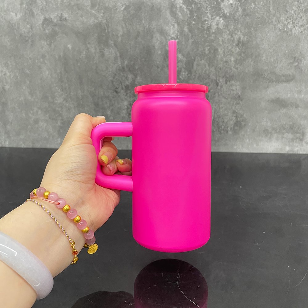 USA warehouse 16oz sublimation macaron double wall tumbler with handle matte vacuum insulated kids blank mason jar mug for vinyl