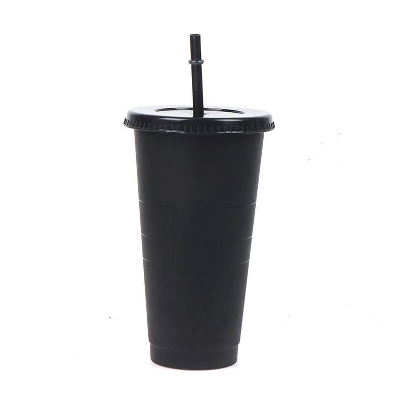 Straw Cup Drink Change Color Straw Mugs with Lid Plastic Tumbler Matte Bottle Cup Food Grade PP Plastic with Straw
