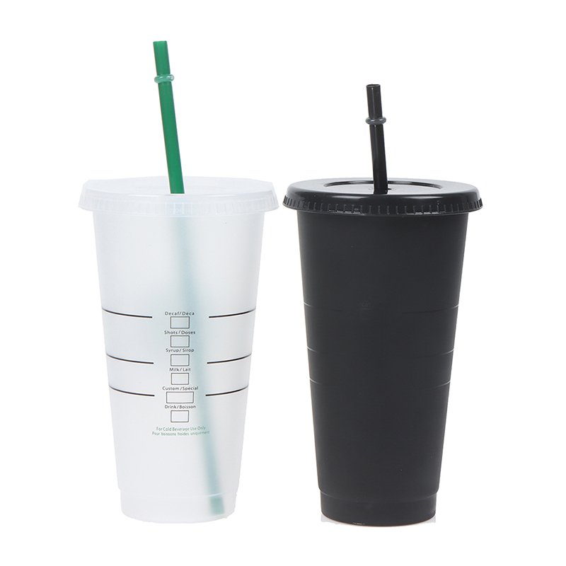 Straw Cup Drink Change Color Straw Mugs with Lid Plastic Tumbler Matte Bottle Cup Food Grade PP Plastic with Straw