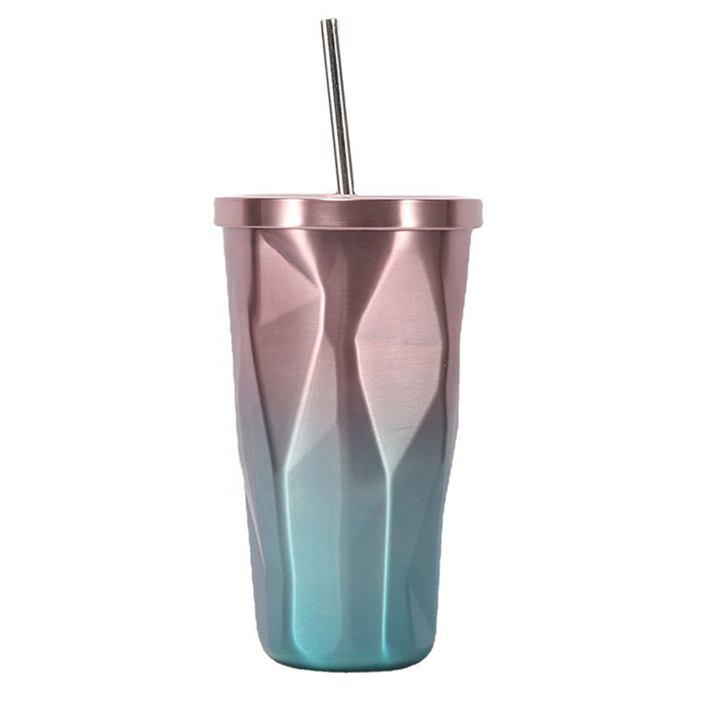 500ML cheap travel coffee mug double wall stainless steel tumbler straw insulated coffee mug