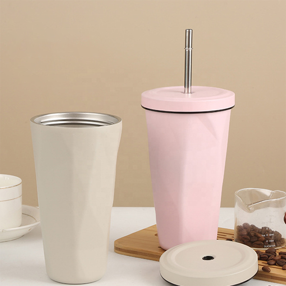 500ML cheap travel coffee mug double wall stainless steel tumbler straw insulated coffee mug