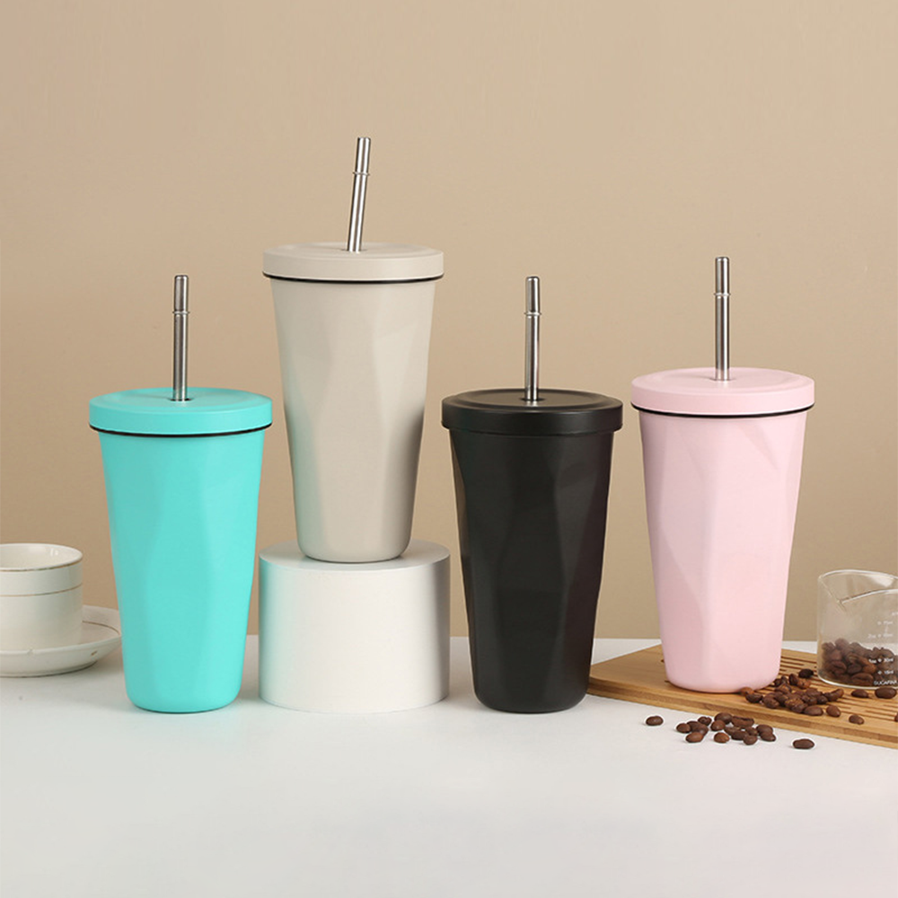 500ML cheap travel coffee mug double wall stainless steel tumbler straw insulated coffee mug
