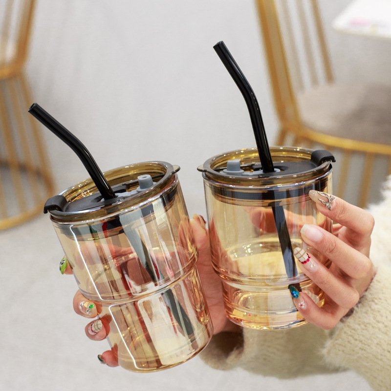 Wholesale Custom Glass Tea Coffee Cup Soda Beer Can Shaped Glass 16oz Cup Mugs With Lid And Straw