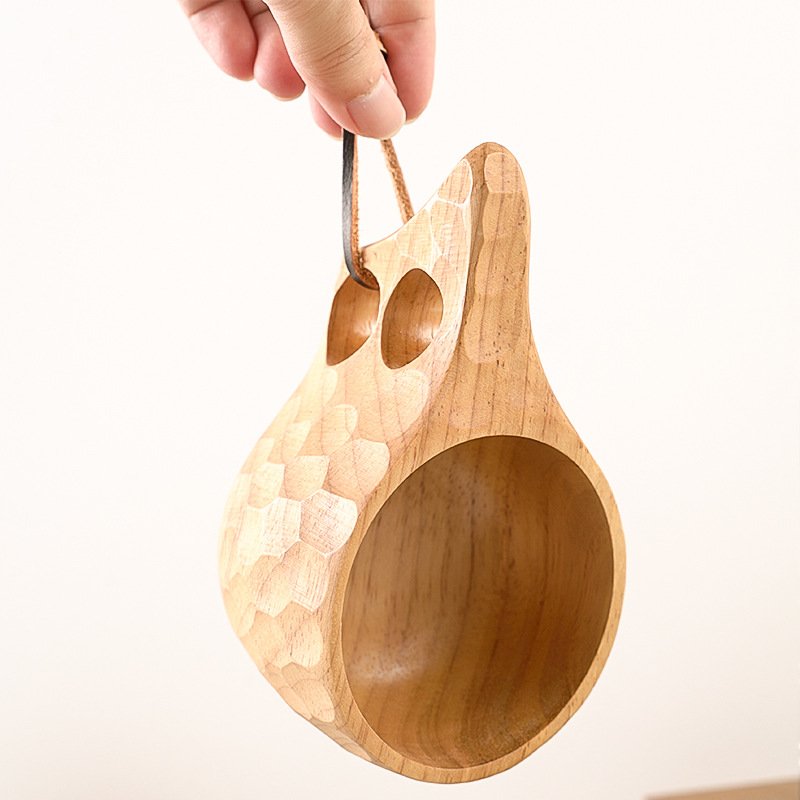 Wood Camp Mug Drinking Cup Coffee Milk Water Serving Cup for Hiking Camping Mug Natural Wine Nature Rubber Wood,wood 15*8.5*6cm