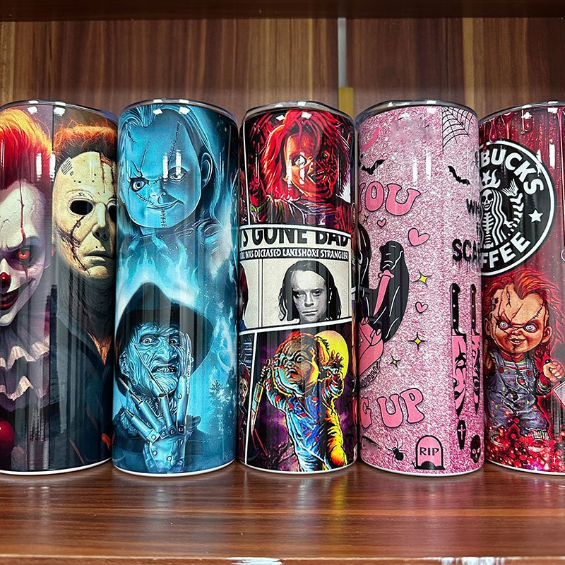 3D Print Christmas Halloween Cup 500ml Thermal Hot and Cold Water Bottle 20 oz Stainless Steel Skinny Tumbler with Straw