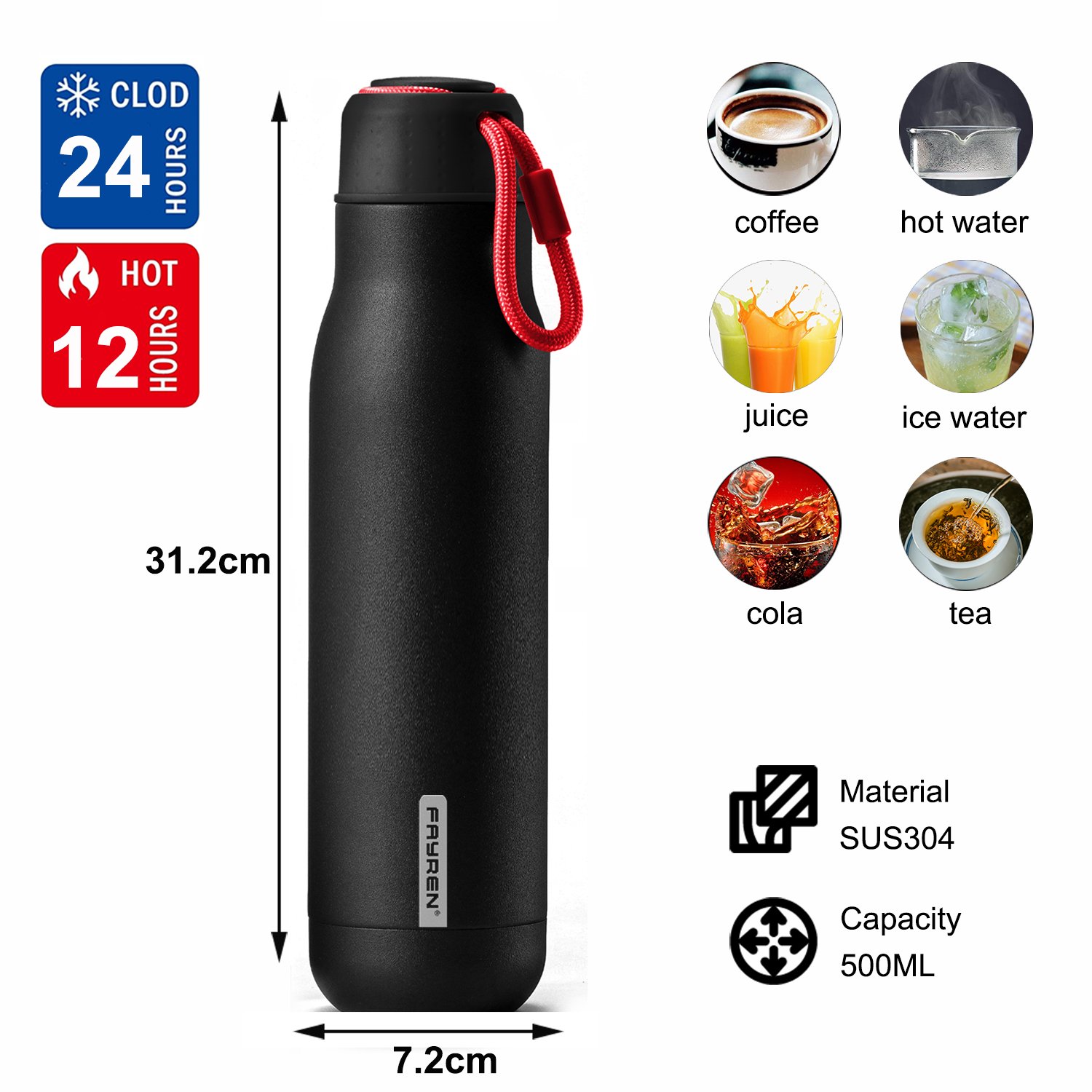 304 stainless steel outdoor hot and cold customized cool bicycle running water bottle hiking thermos vacuum flask personalized