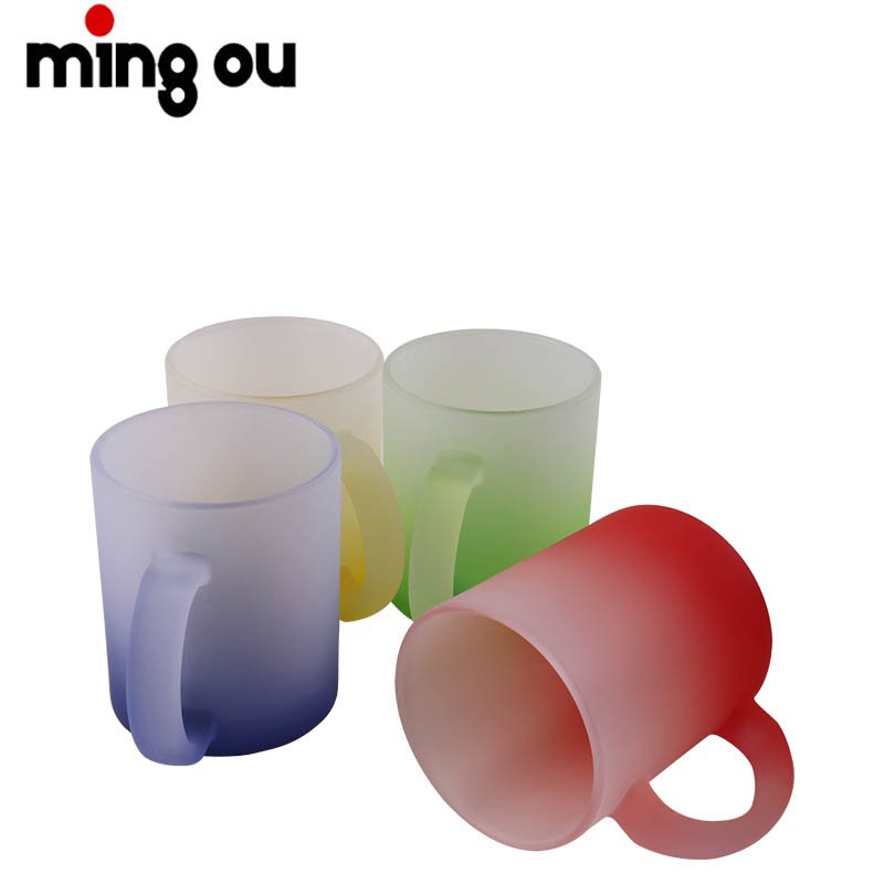 Superior Quality with Handle Beer Coffee Mug Sublimation Blanks 11oz Gradient Color Fluorescent Frosted Glass Mug