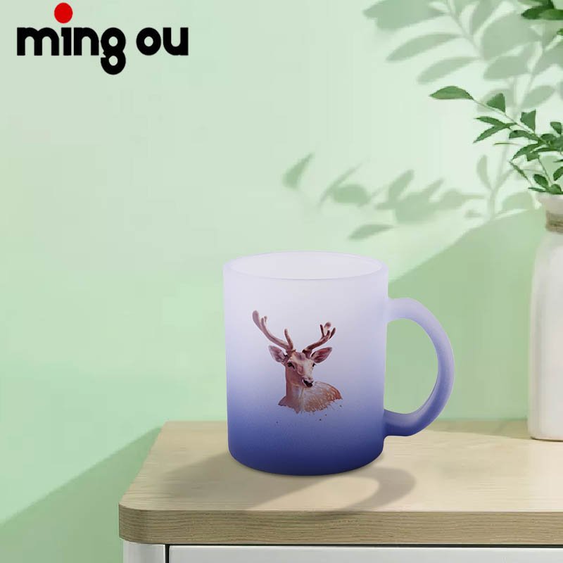 Superior Quality with Handle Beer Coffee Mug Sublimation Blanks 11oz Gradient Color Fluorescent Frosted Glass Mug
