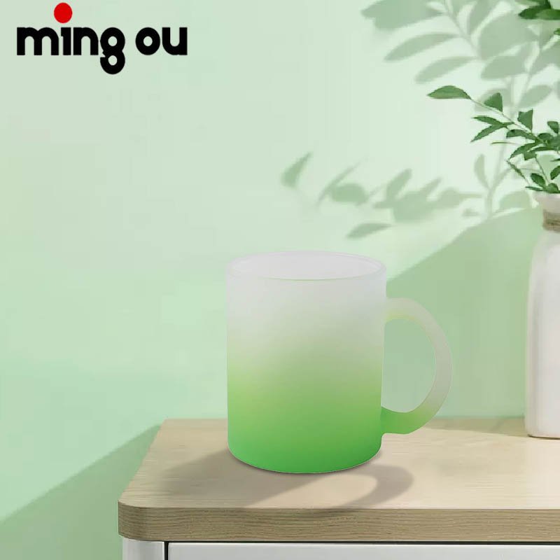 Superior Quality with Handle Beer Coffee Mug Sublimation Blanks 11oz Gradient Color Fluorescent Frosted Glass Mug