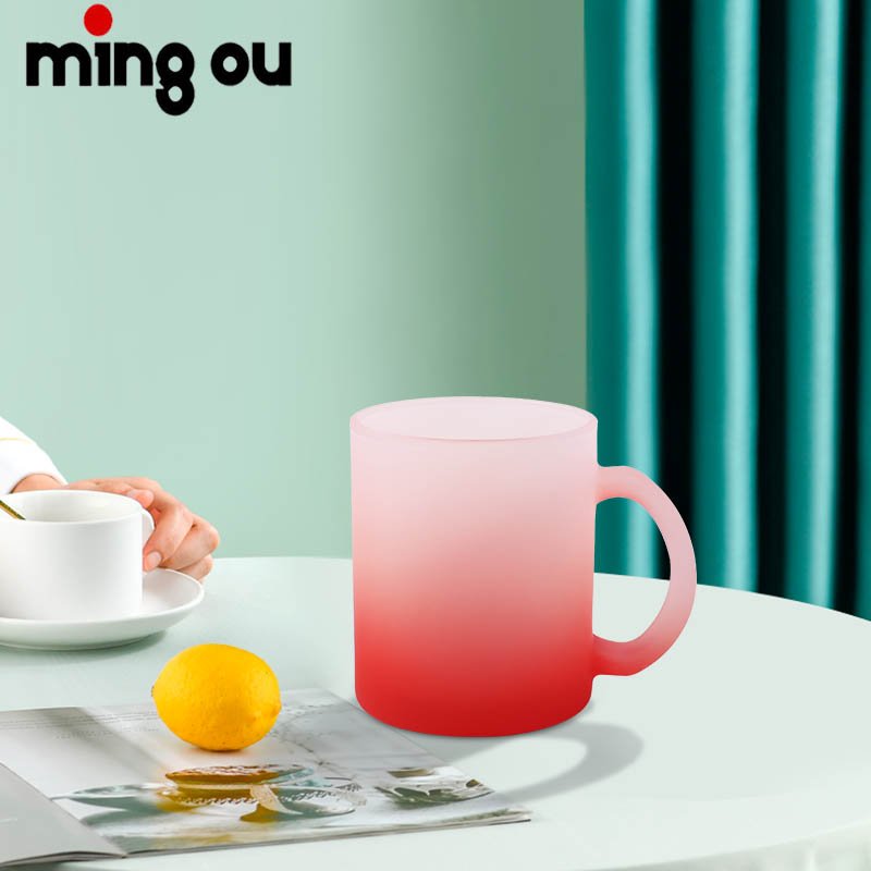Superior Quality with Handle Beer Coffee Mug Sublimation Blanks 11oz Gradient Color Fluorescent Frosted Glass Mug