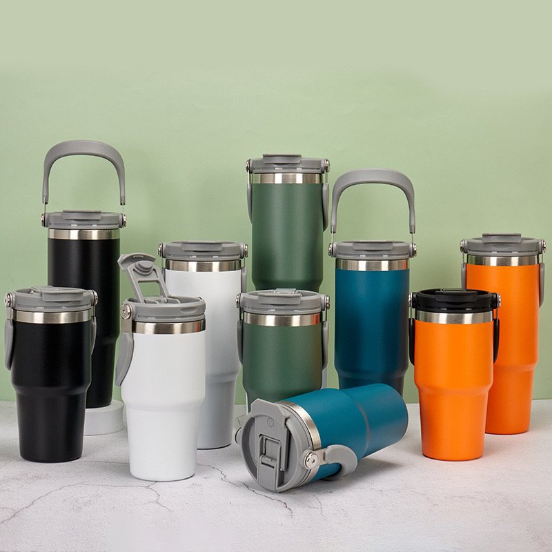 30oz BPA free keep cold double wall ice beer coffee stainless steel tumbler mug with 2 in 1 drinking straw