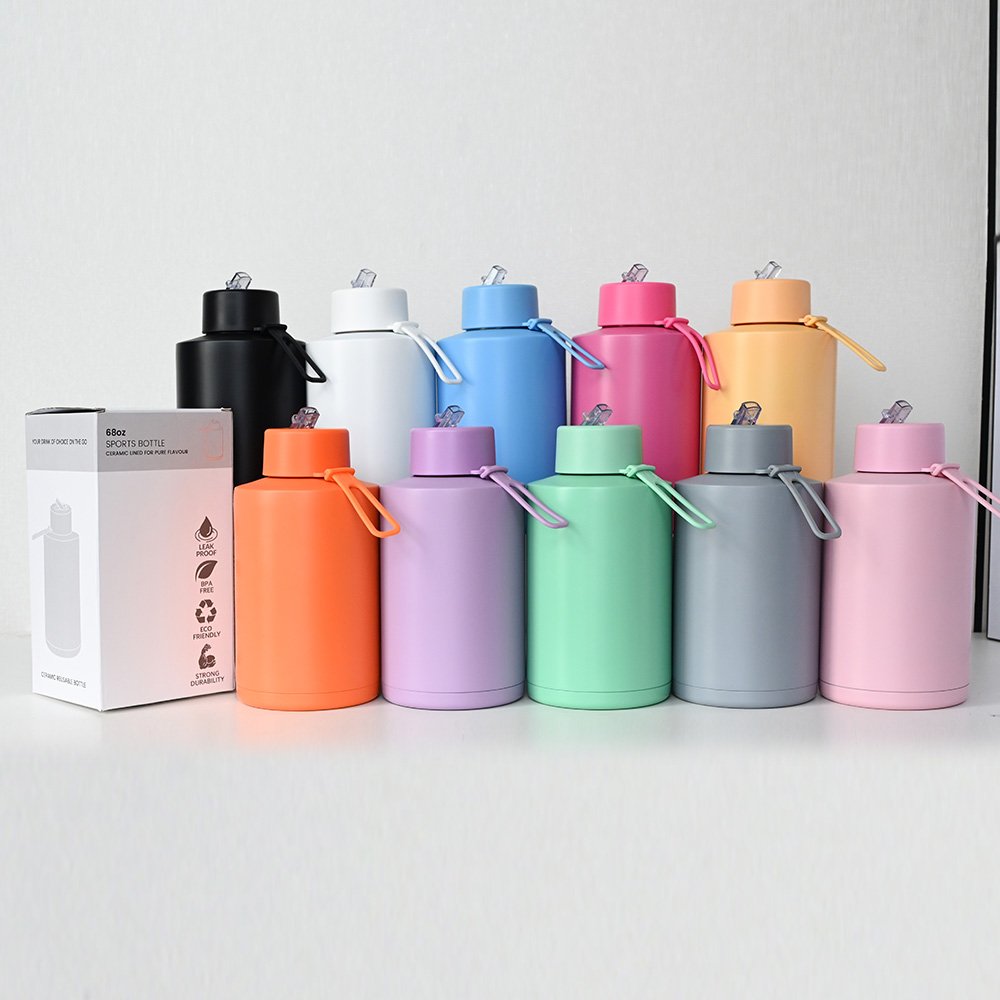 Australia hot sale water bottle custom 68oz 68 oz stainless steel double wall insulated ceramic inner large water bottle