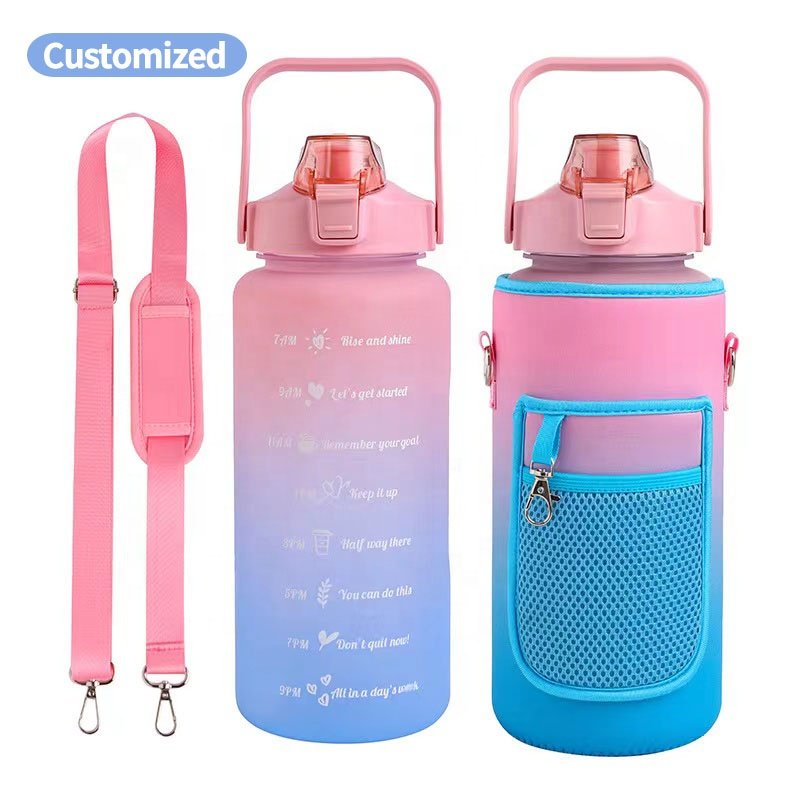 JZYZ 64Oz / 2L Half Gallon Water Bottle With Storage Sleeve Camo Insulated With Carry Strap And Cellphone Holder Bpa Free