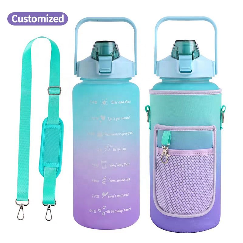 JZYZ 64Oz / 2L Half Gallon Water Bottle With Storage Sleeve Camo Insulated With Carry Strap And Cellphone Holder Bpa Free