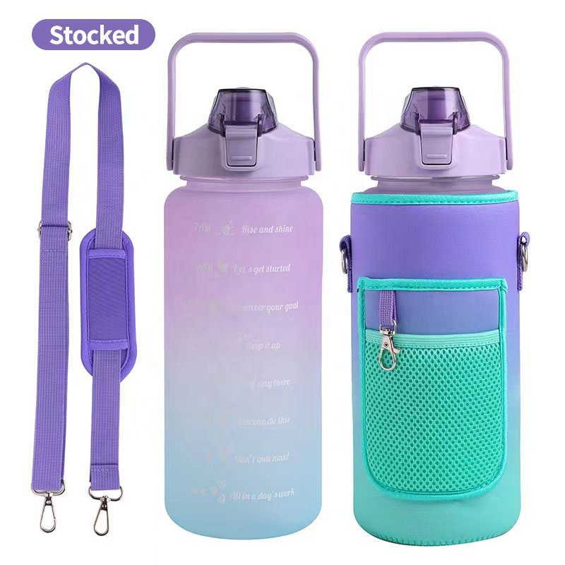 JZYZ 64Oz / 2L Half Gallon Water Bottle With Storage Sleeve Camo Insulated With Carry Strap And Cellphone Holder Bpa Free