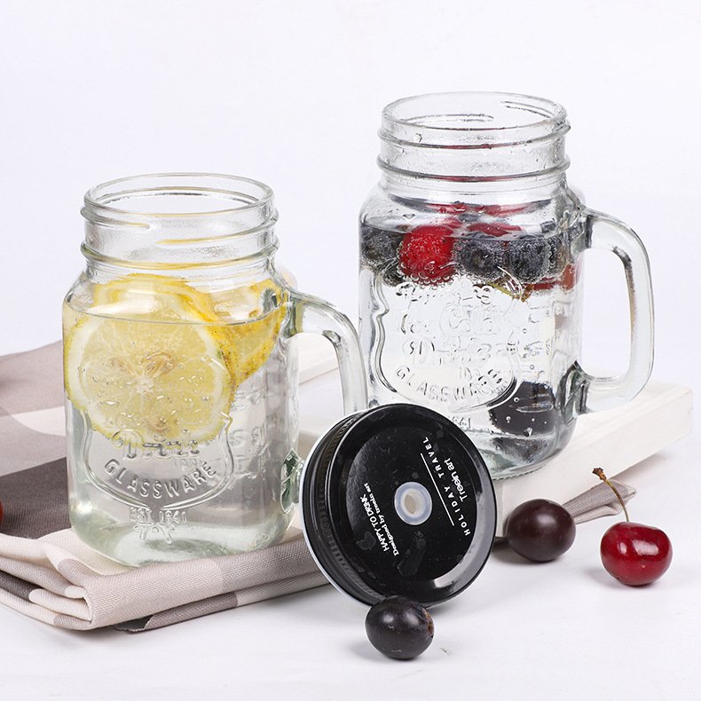 Factory direct sale glass mason cup for gift beer mug juice glasses with handle 16oz