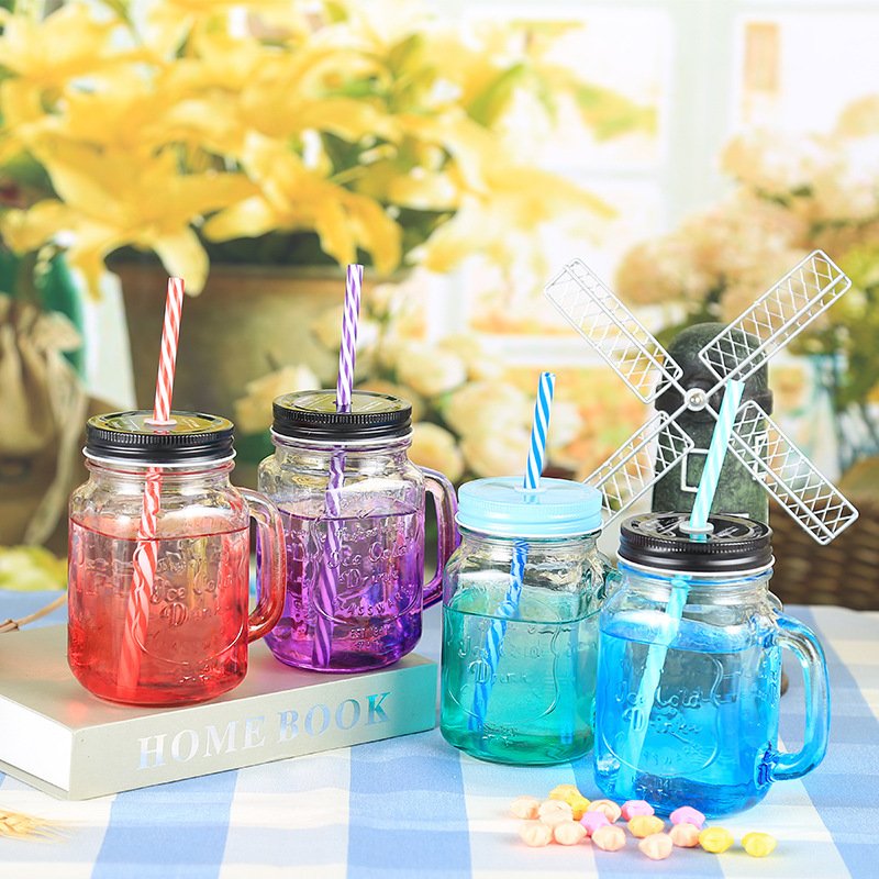Factory direct sale glass mason cup for gift beer mug juice glasses with handle 16oz