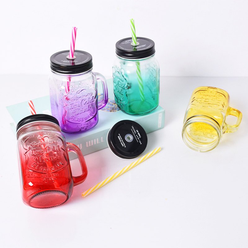 Factory direct sale glass mason cup for gift beer mug juice glasses with handle 16oz