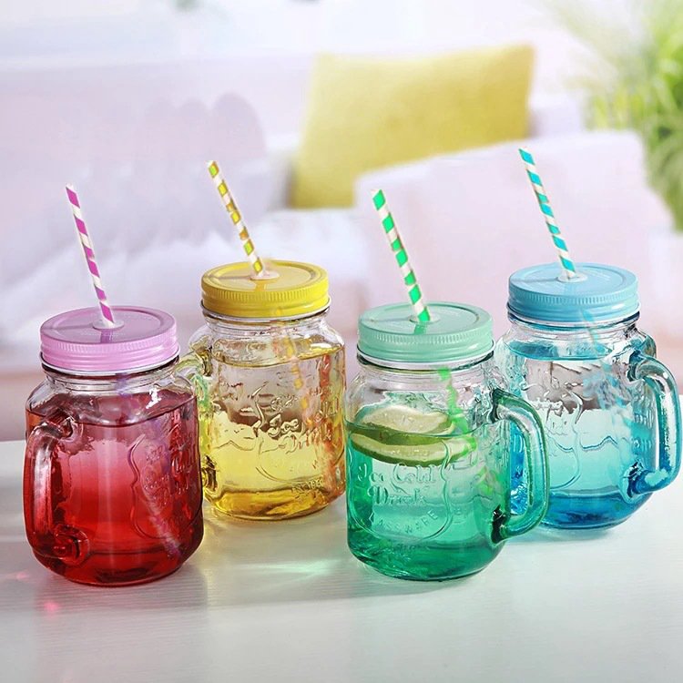 Factory direct sale glass mason cup for gift beer mug juice glasses with handle 16oz