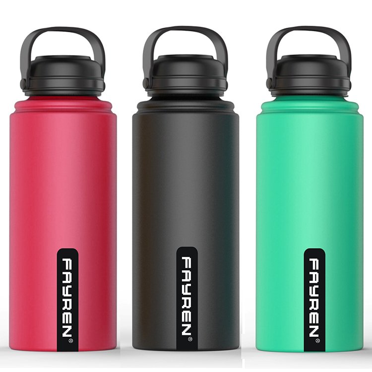 Leak Proof Insulated Double Wall Stainless Steel 304 Water Bottle Vacuum Flasks Thermos 17oz 25oz 32oz With Hand Grip Lid