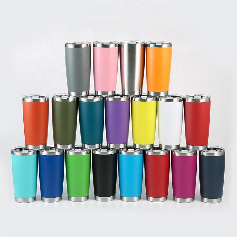 TY Custom logo 20oz stainless steel tumbler Double wall vacuum insulated Travel Mug with Slider Lid and straw